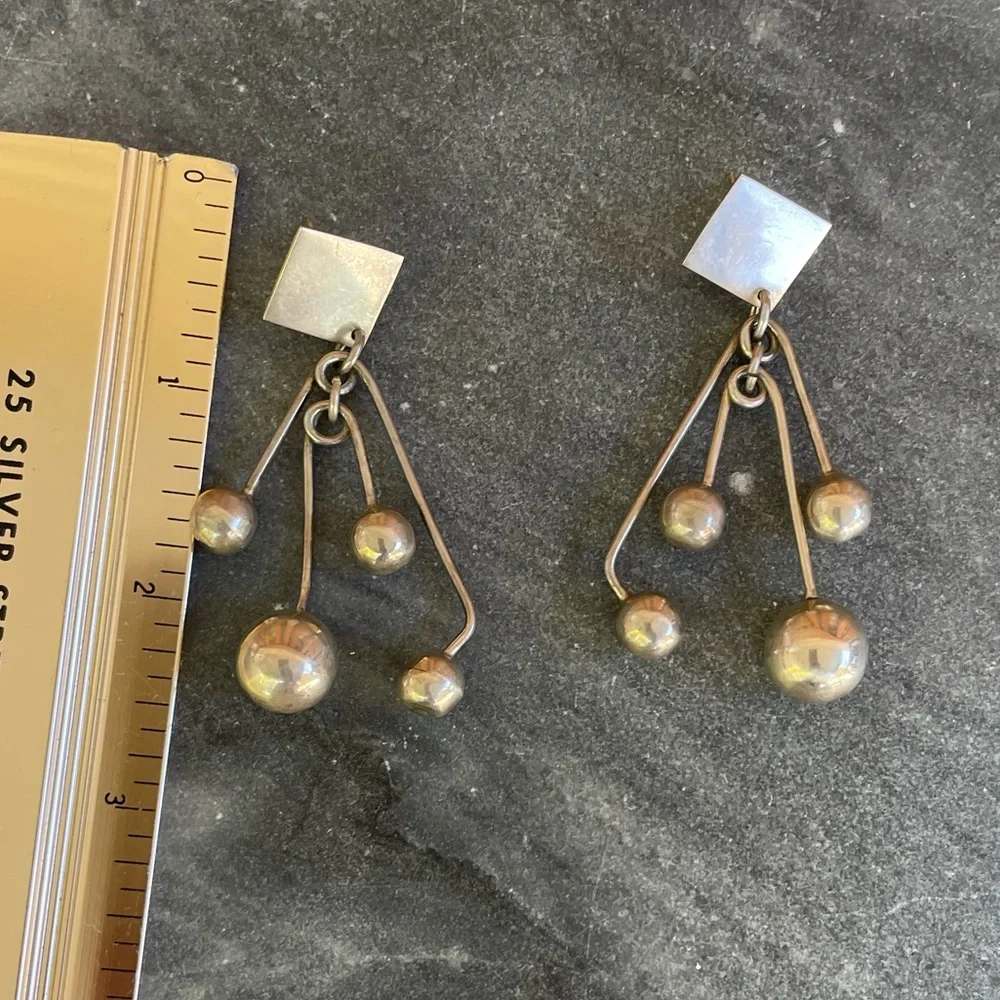 Vintage Taxco Sterling Silver Large Dangly Statement Earrings - Picture 13 of 13